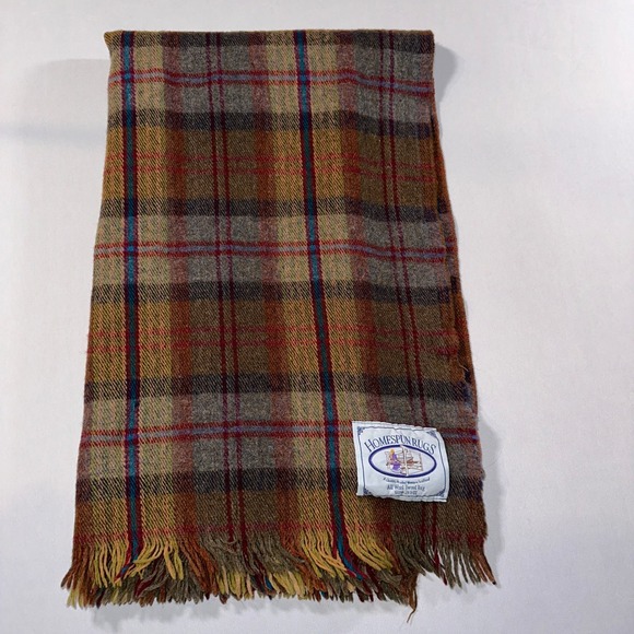 Vintage Homespun Rugs All Wool Tweed Plaid Blanket Woven in Scotland Tartan - Picture 1 of 11
